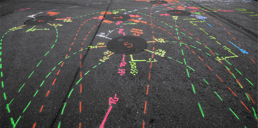 Underground Services marked up on road surface Underground Services marked up on road surface